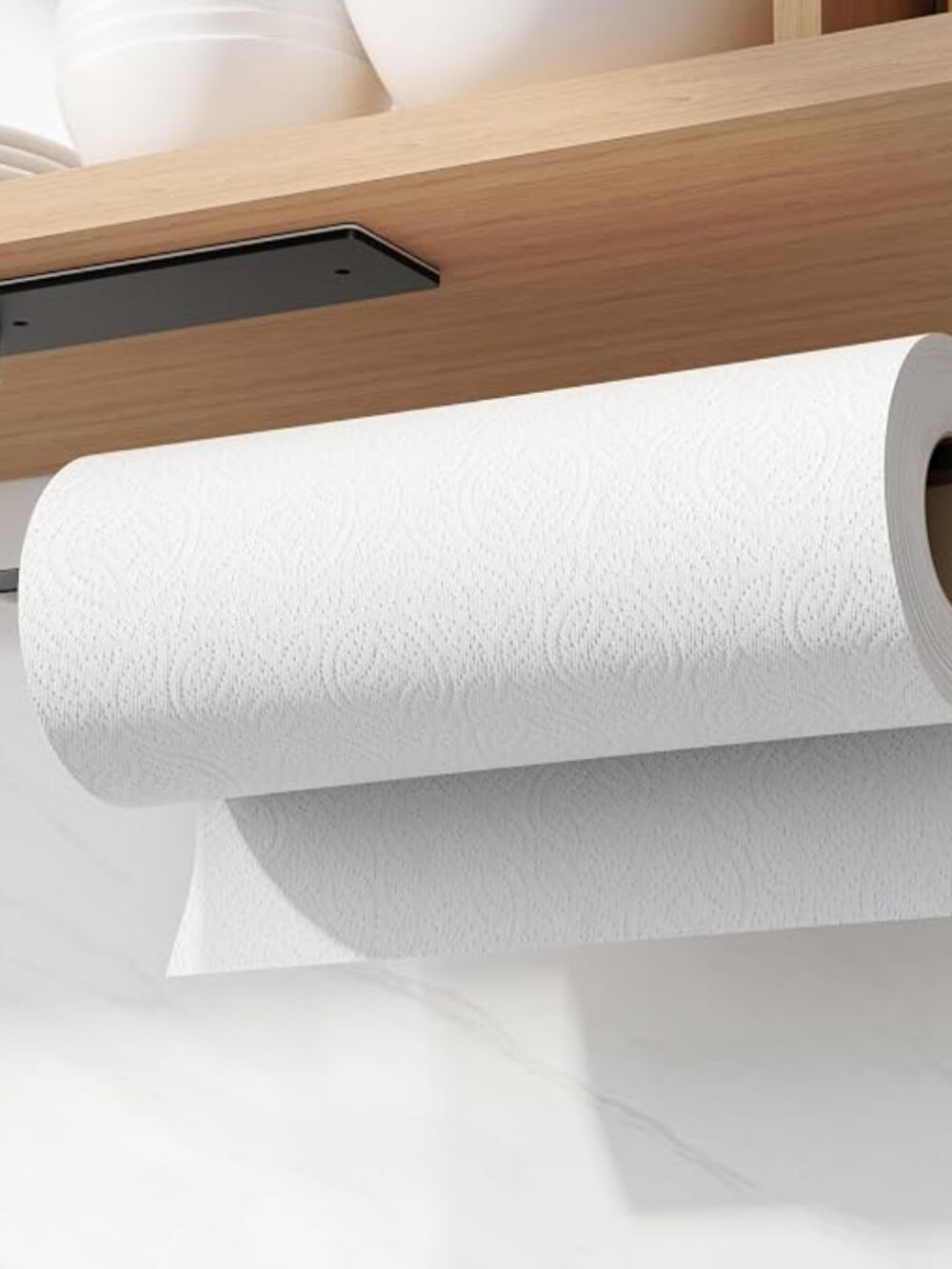 Paper Towel Holder Under Cabinet, Self-Adhesive or Drilling, Matte Black